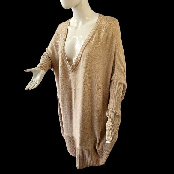 H by Halston V Neck Drop Shoulder Sweater Beige Knit Long Slv Womens Plus 1X 2X - Picture 4 of 9